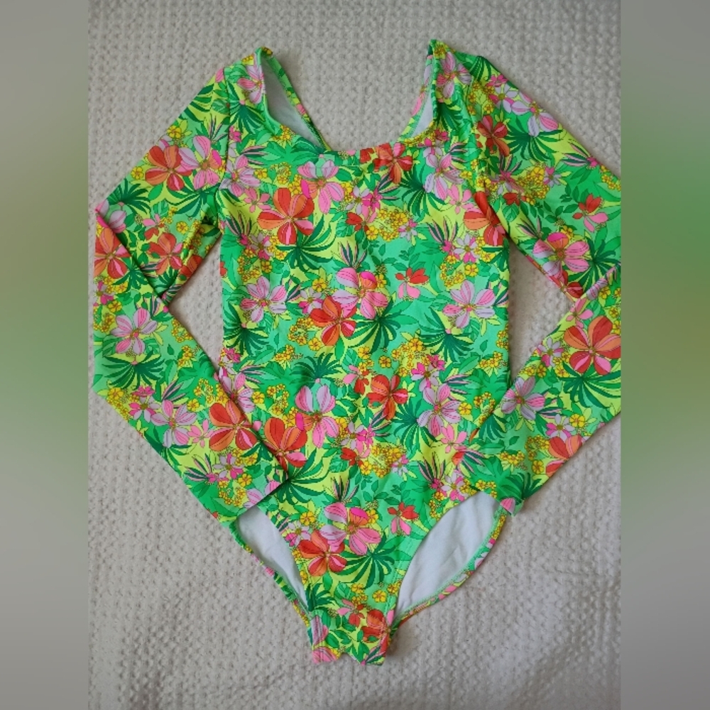 art class Floral Swim Top in Green, Pink & Orange